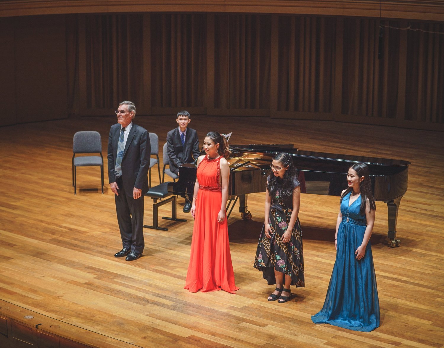 Maggie in performance with Ong Teng Cheong Professors of Music, Masaaki Suzuki and Roger Vignoles.